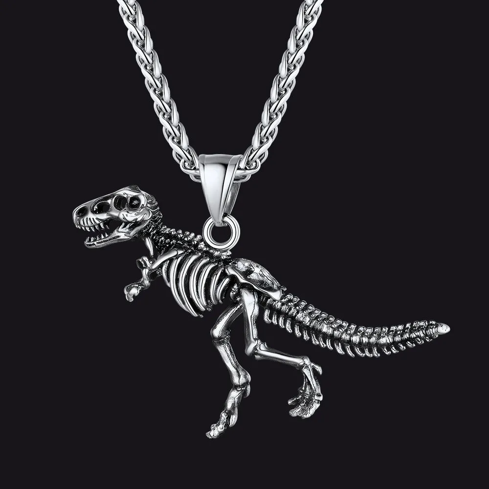 Punk Dinosaur Skeleton Necklace for Men in Stainless Steel sold by FaithHeart