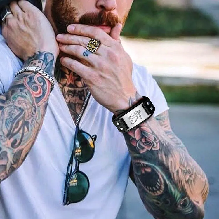 Egyptian Horus Eye Leather Bracelet Wristband for Men Son sold by FaithHeart product image thumbnail 2