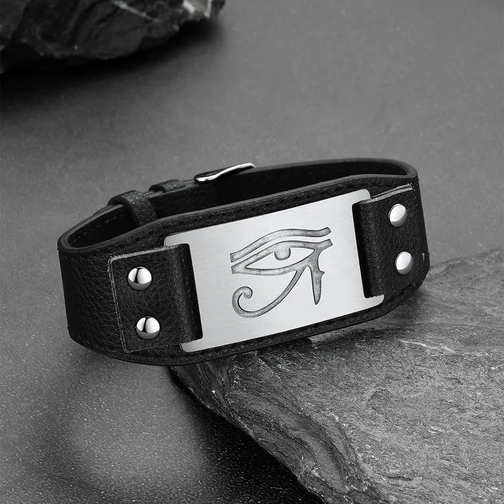 Egyptian Horus Eye Leather Bracelet Wristband for Men Son sold by FaithHeart product image thumbnail 4
