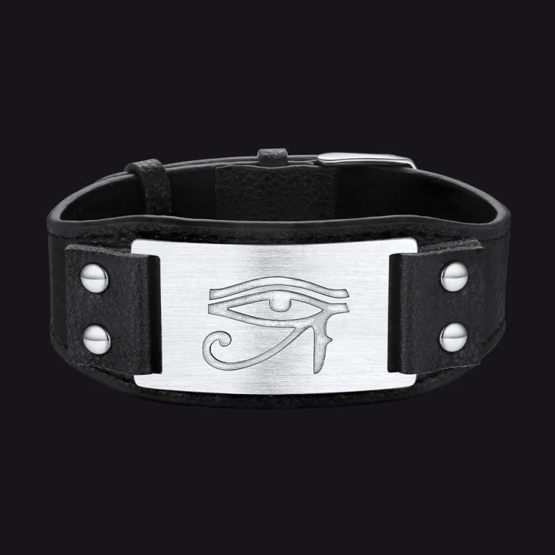 Egyptian Horus Eye Leather Bracelet Wristband for Men Son made by FaithHeart