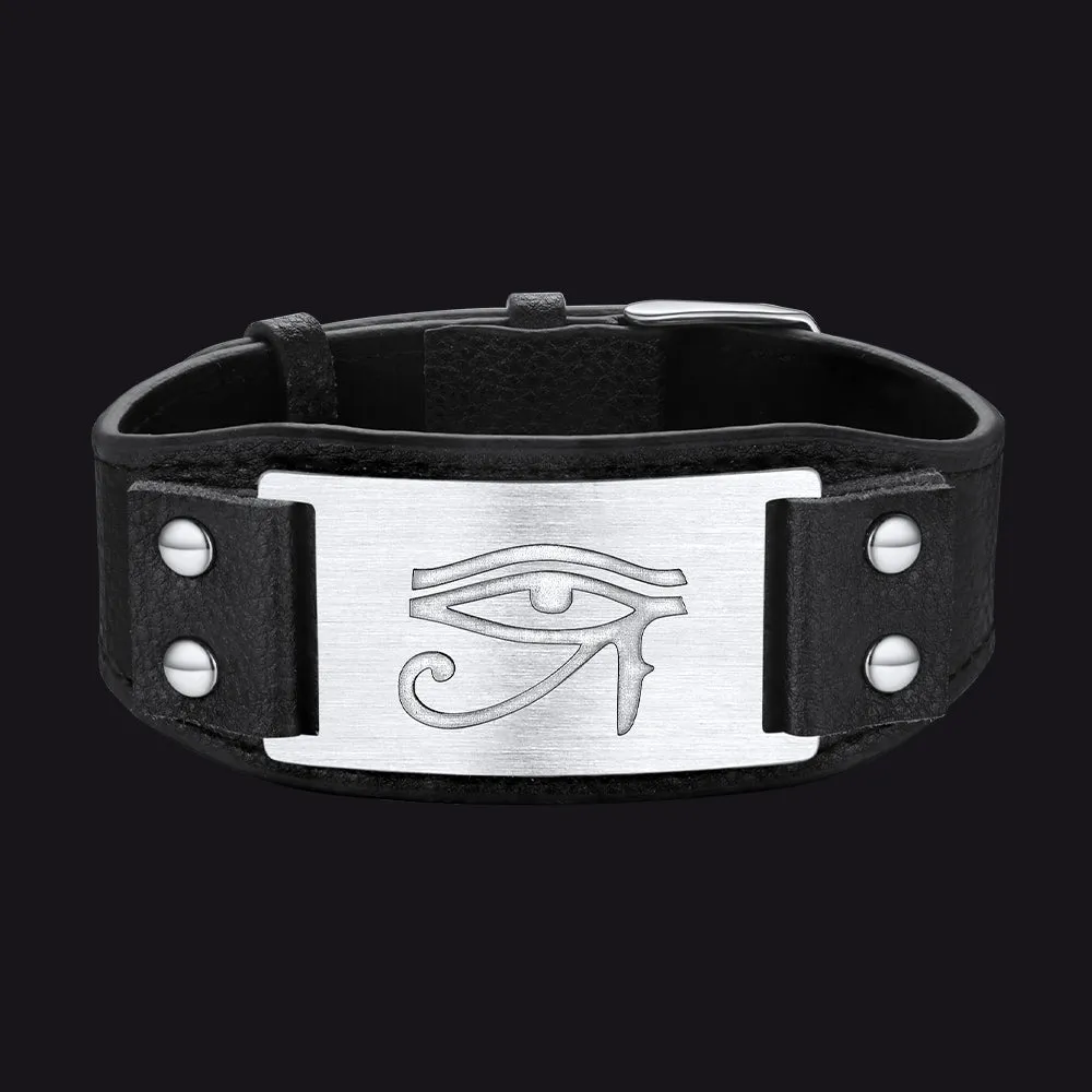 Egyptian Horus Eye Leather Bracelet Wristband for Men Son sold by FaithHeart