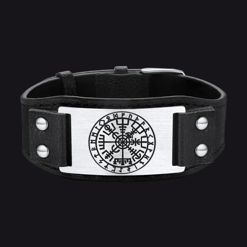 Flash Sale Norse Viking Compass Leather Bracelet Wristband For Men Son sold by FaithHeart