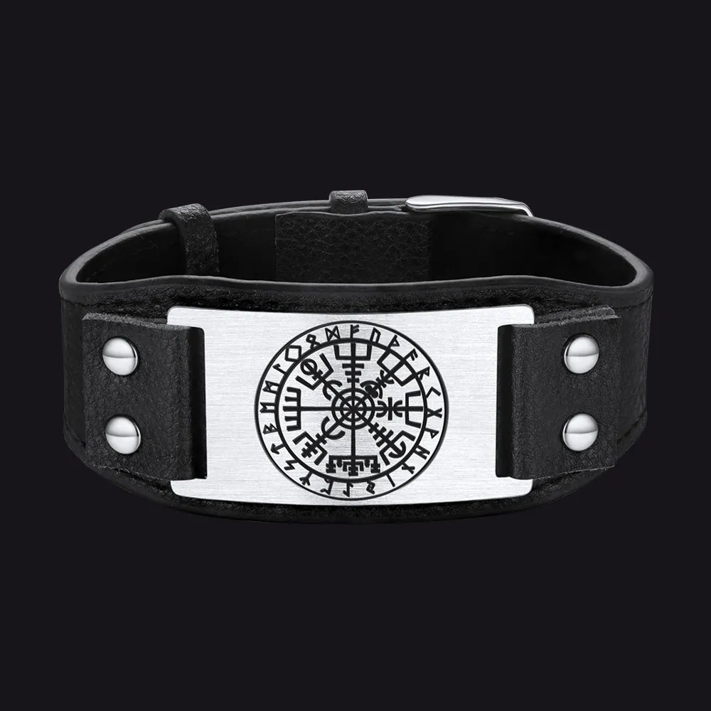 Flash Sale Norse Viking Compass Leather Bracelet Wristband For Men Son sold by FaithHeart