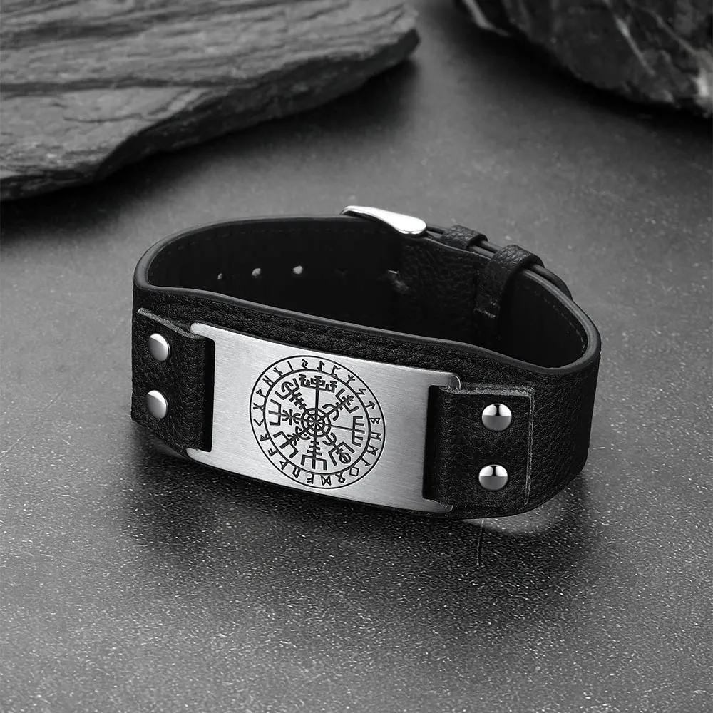 Flash Sale Norse Viking Compass Leather Bracelet Wristband For Men Son sold by FaithHeart product image thumbnail 5