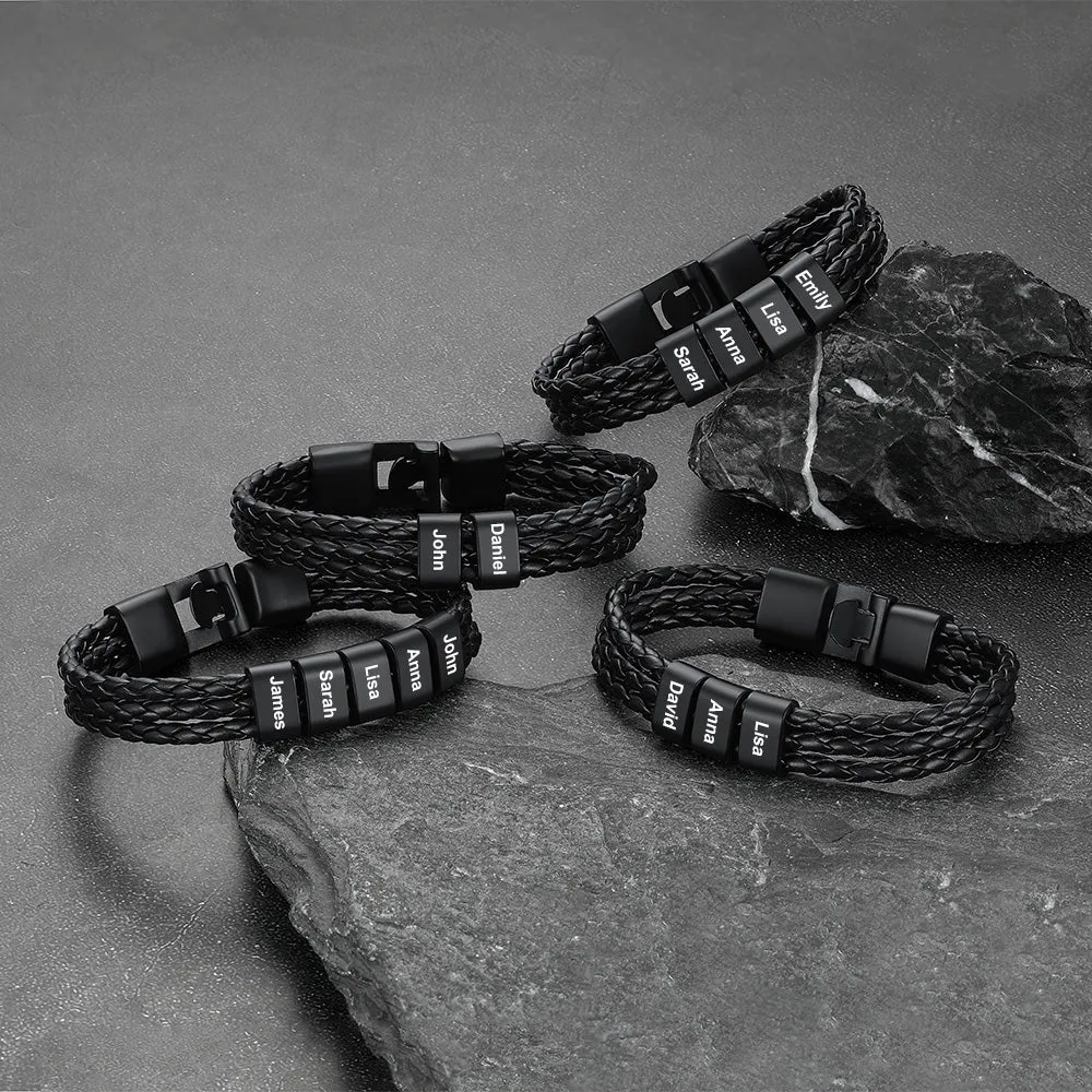 Customized Braided Leather Bracelet with Name Beads for Men sold by FaithHeart product image thumbnail 5