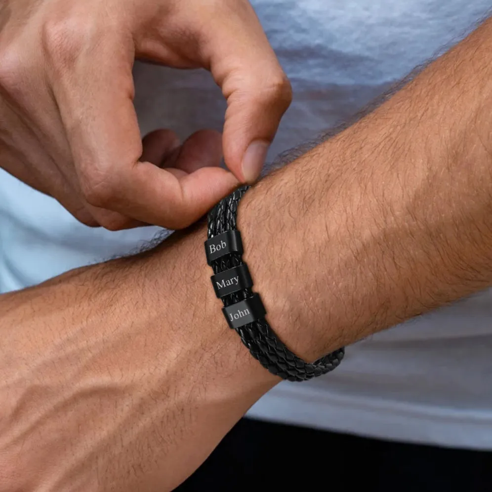 Customized Braided Leather Bracelet with Name Beads for Men sold by FaithHeart product image thumbnail 2