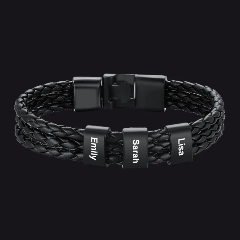 Customized Braided Leather Bracelet with Name Beads for Men sold by FaithHeart