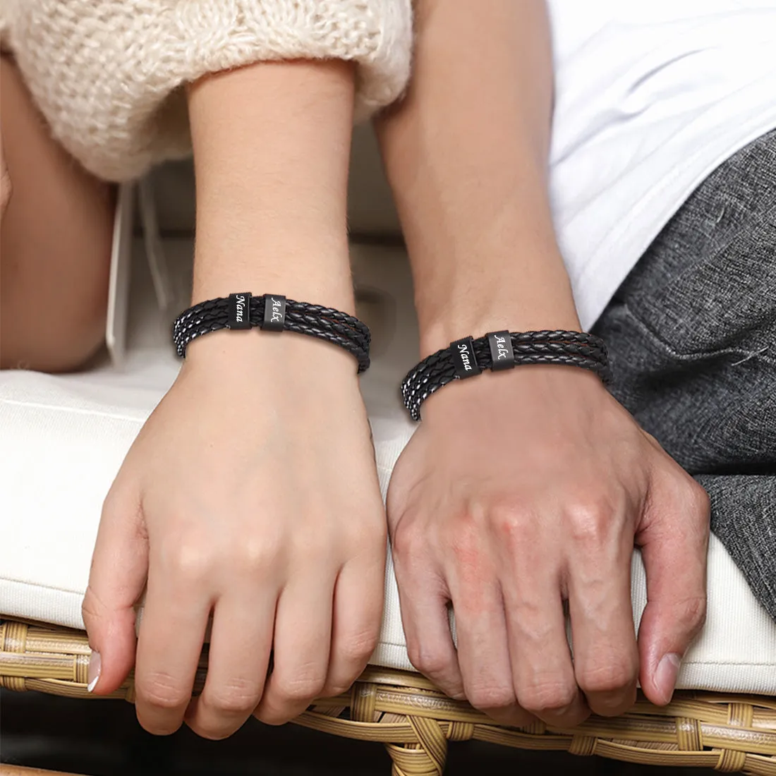 Customized Braided Leather Bracelet with Name Beads for Men sold by FaithHeart product image thumbnail 3