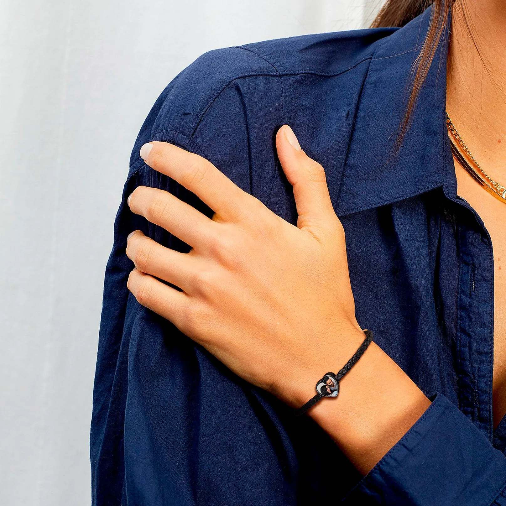 Customized Heart Black Braided PU Leather Bracelet with Picture Memorial Gift sold by FaithHeart product image thumbnail 5