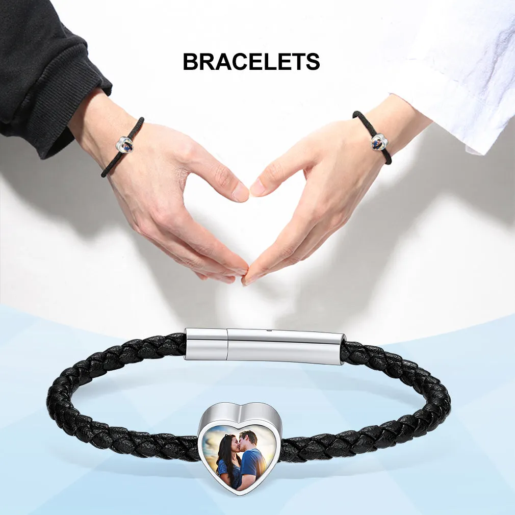 Customized Heart Black Braided PU Leather Bracelet with Picture Memorial Gift sold by FaithHeart product image thumbnail 2