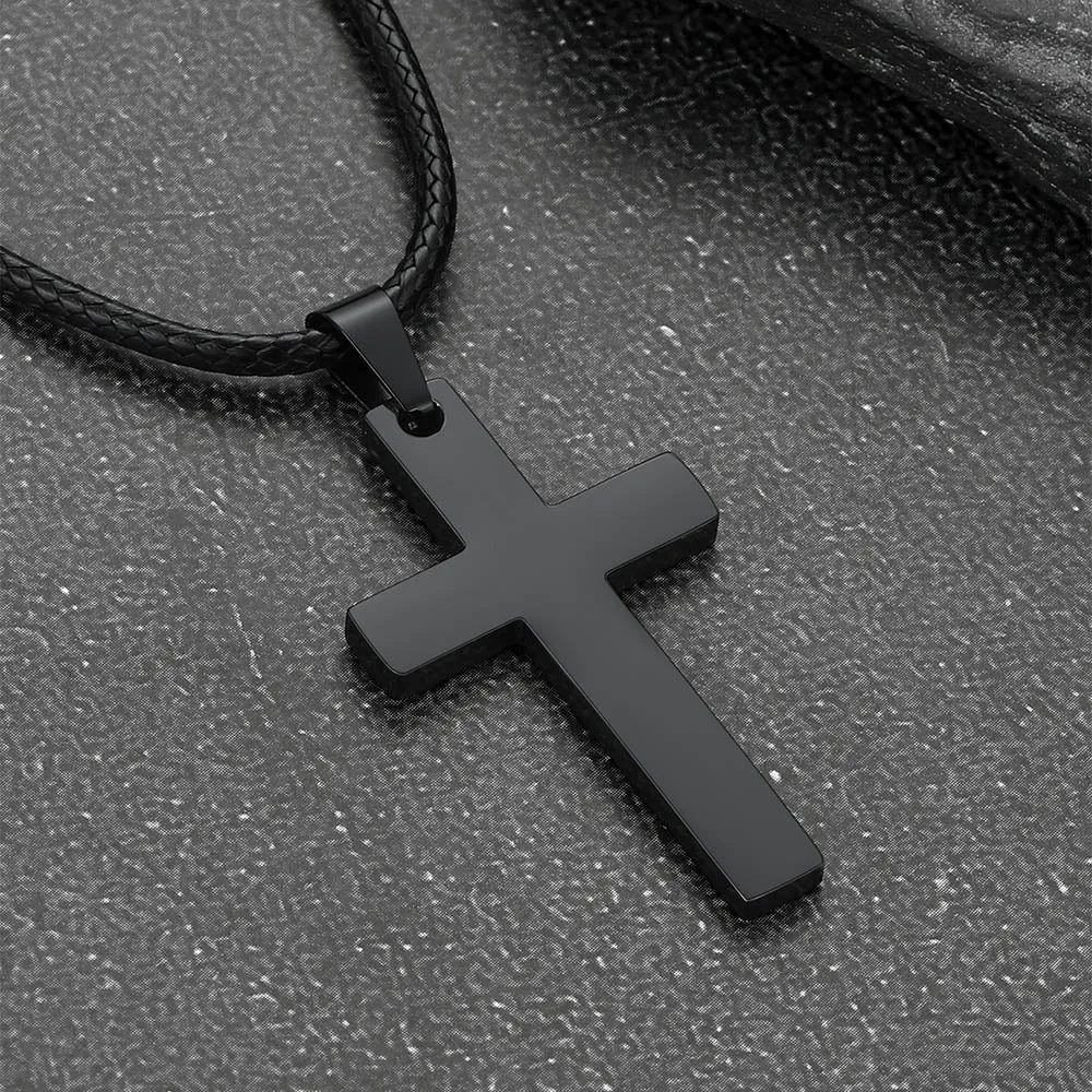 Engravable Cross Leather Necklace Pendant for Men Women sold by FaithHeart product image thumbnail 5