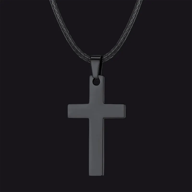 Engravable Cross Leather Necklace Pendant for Men Women sold by FaithHeart