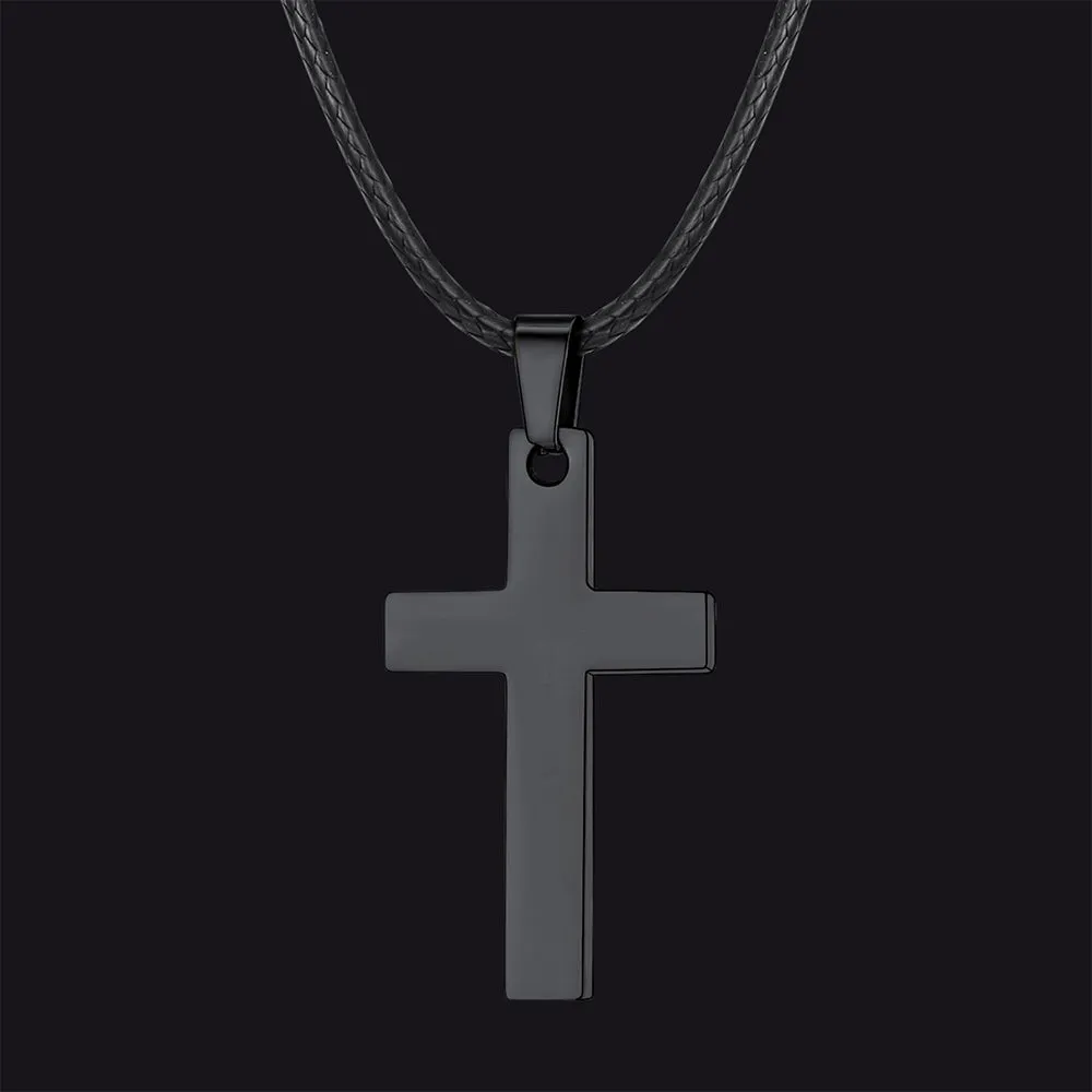 Engravable Cross Leather Necklace Pendant for Men Women sold by FaithHeart