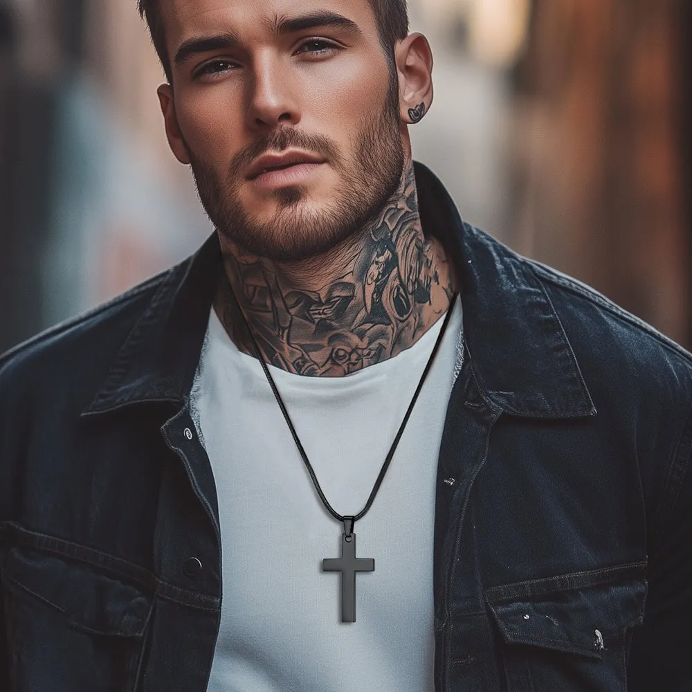 Engravable Cross Leather Necklace Pendant for Men Women sold by FaithHeart product image thumbnail 2