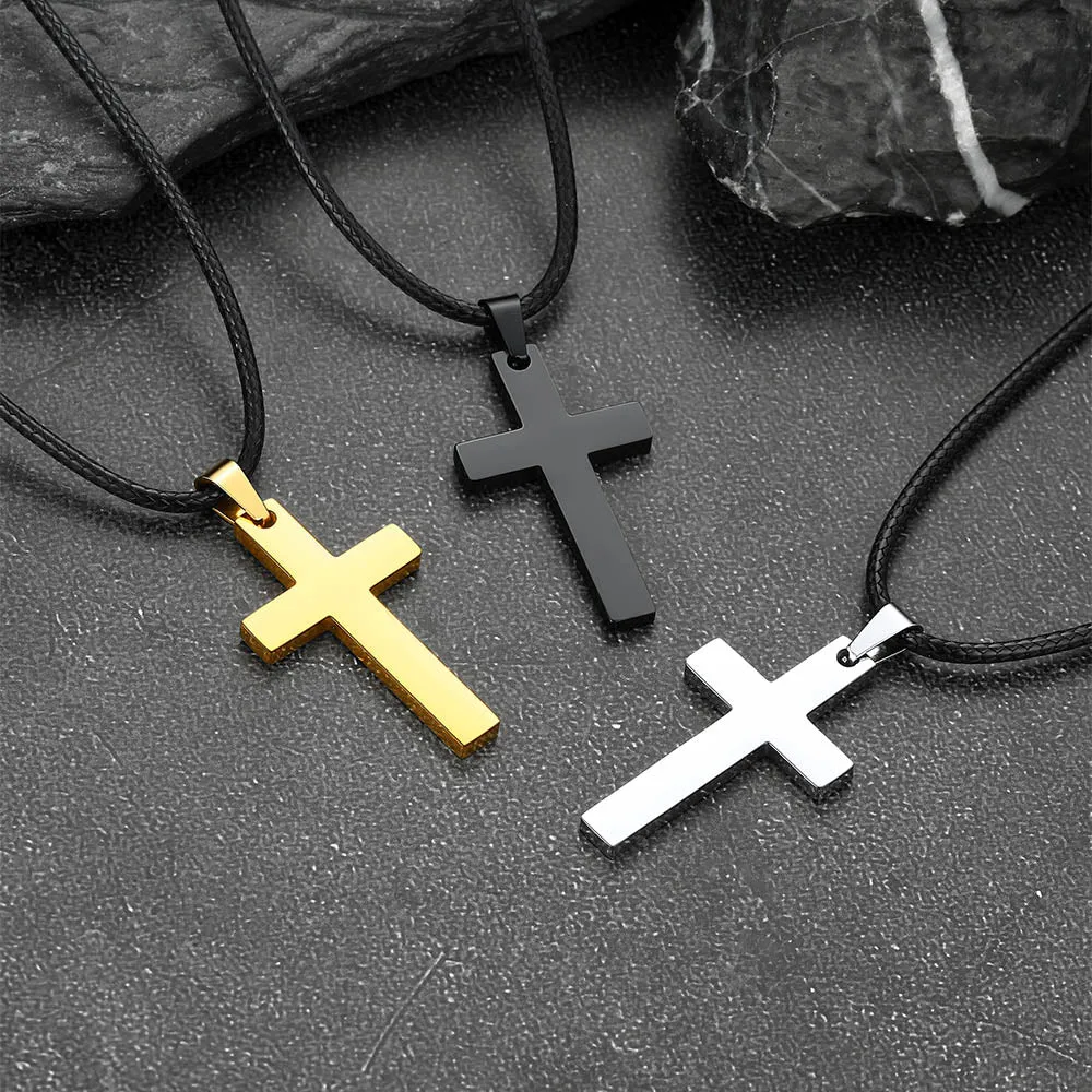Engravable Cross Leather Necklace Pendant for Men Women sold by FaithHeart product image thumbnail 3