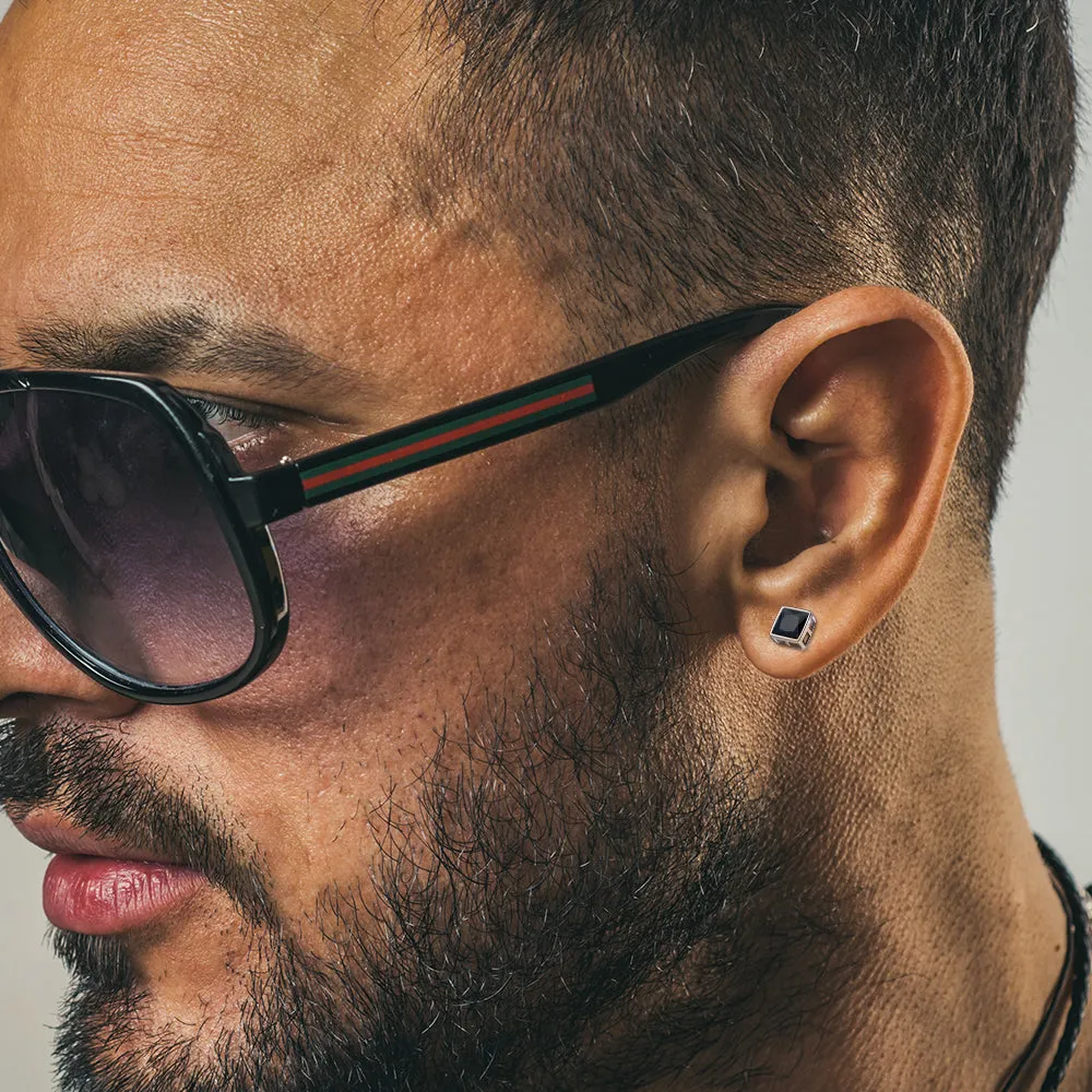 Flash Sale Sterling Silver Square Black Onyx Stud Earrings For Men Women sold by FaithHeart product image thumbnail 2