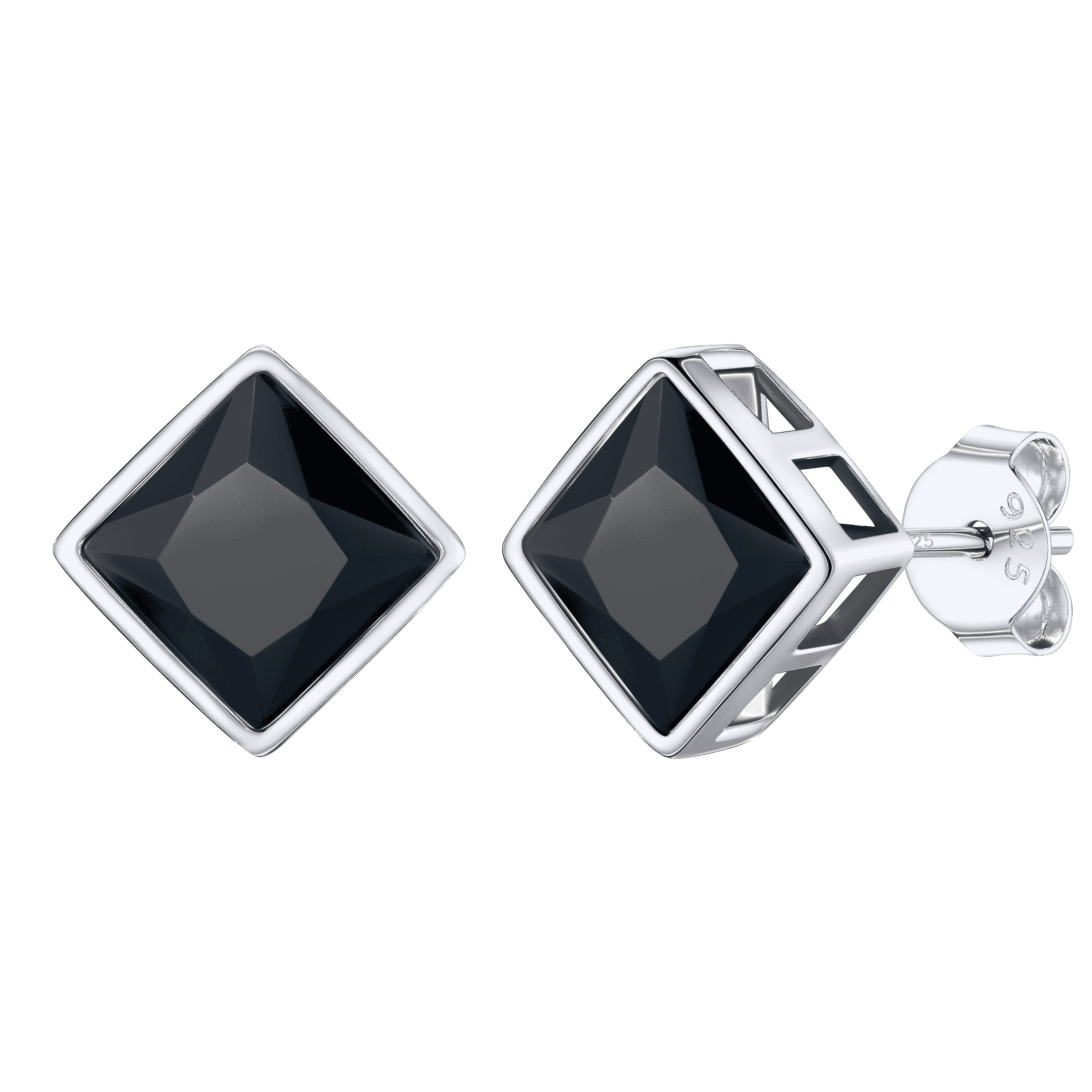 Flash Sale Sterling Silver Square Black Onyx Stud Earrings For Men Women sold by FaithHeart