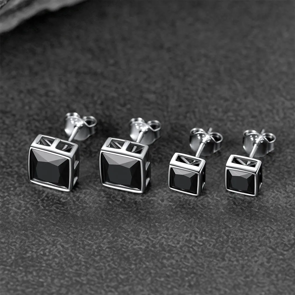 Flash Sale Sterling Silver Square Black Onyx Stud Earrings For Men Women sold by FaithHeart product image thumbnail 3