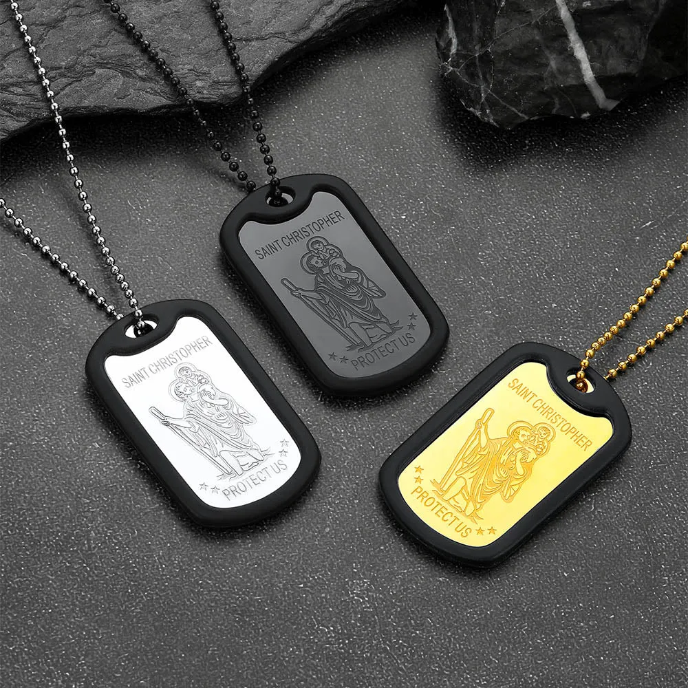 Custom Engraved Saint Christopher Dog Tag Necklace For Men sold by FaithHeart product image thumbnail 4
