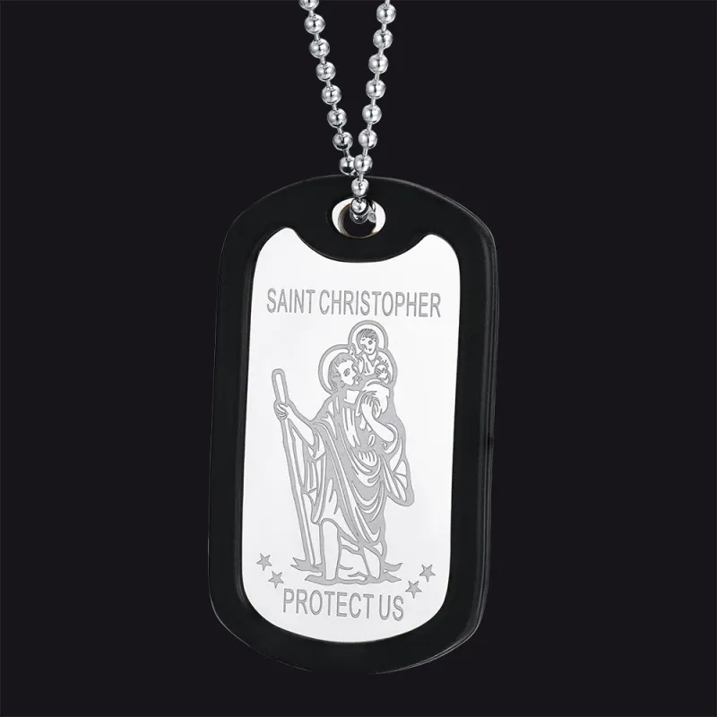 Custom Engraved Saint Christopher Dog Tag Necklace For Men sold by FaithHeart