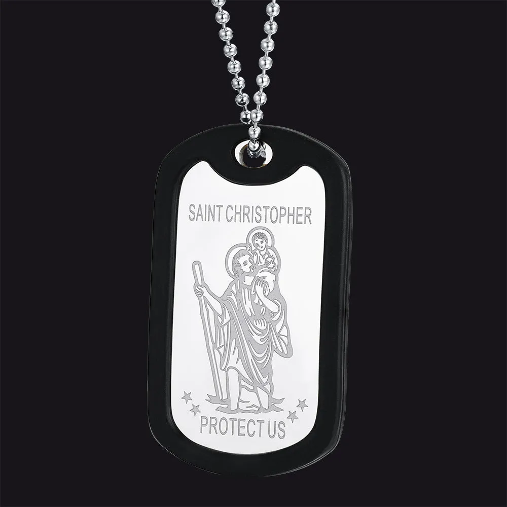 Custom Engraved Saint Christopher Dog Tag Necklace For Men sold by FaithHeart