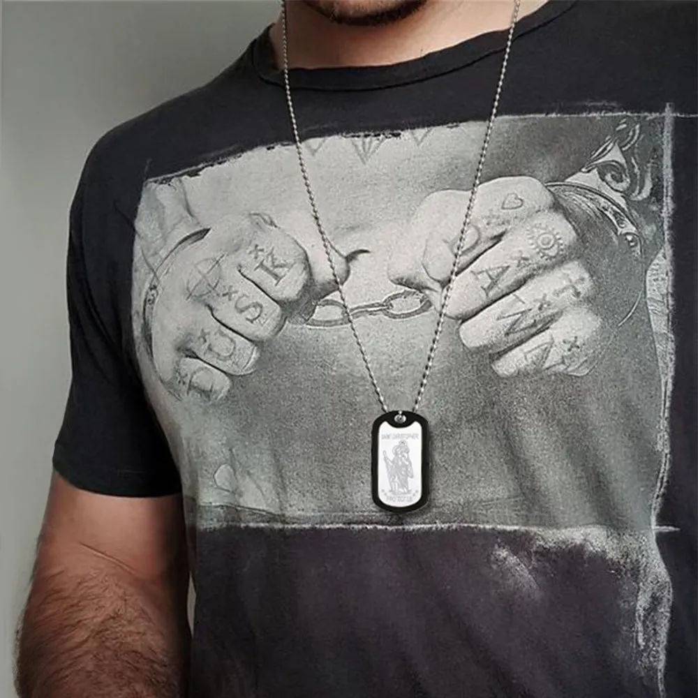 Custom Engraved Saint Christopher Dog Tag Necklace For Men sold by FaithHeart product image thumbnail 2
