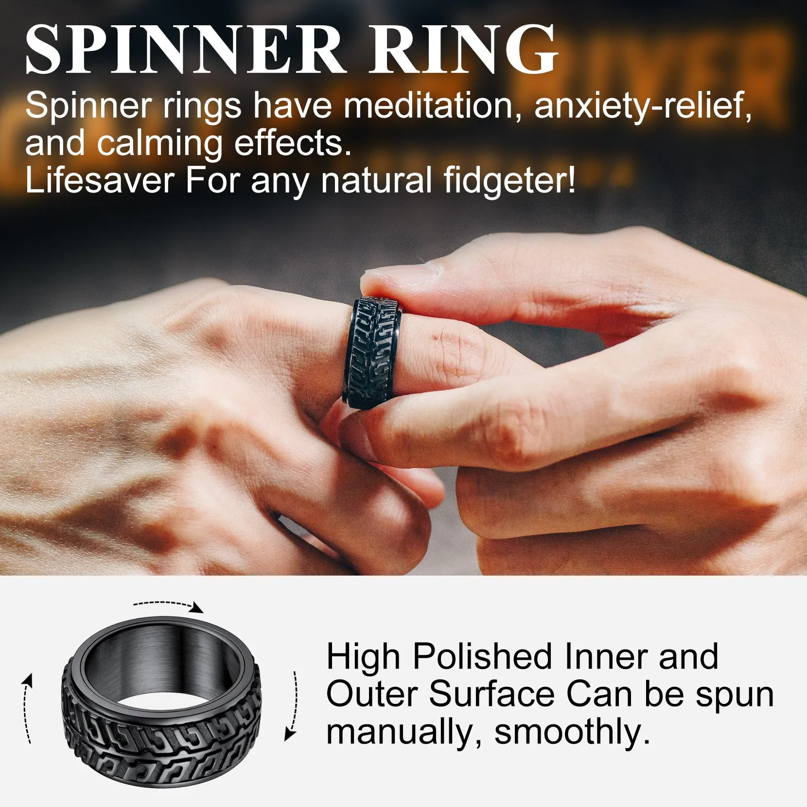 Chunky Tyre Anti Fidget Anxiety Ring for Men sold by FaithHeart product image thumbnail 3