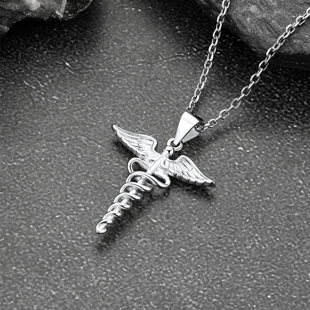 925 Sterling Silver Caduceus Necklace for Healthcare Professionals, Travelers sold by FaithHeart product image thumbnail 4