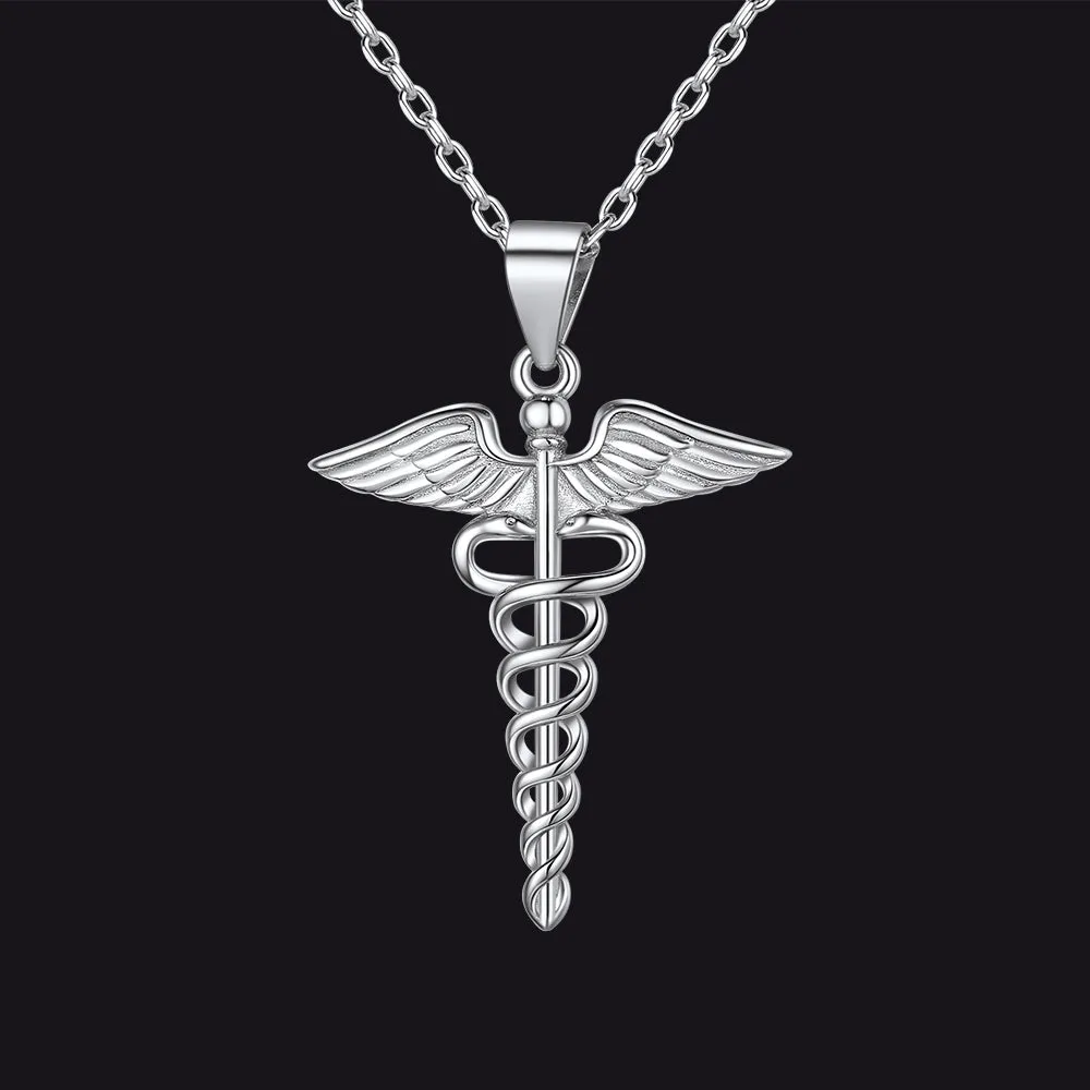 925 Sterling Silver Caduceus Necklace for Healthcare Professionals, Travelers sold by FaithHeart