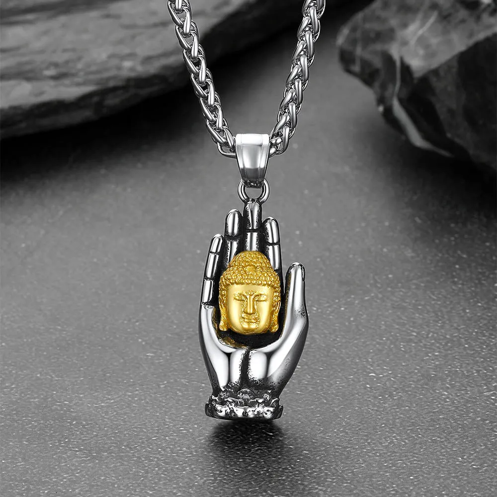 Buddha Necklace Gotama Siddhattha Head & Praying Hand Pendant sold by FaithHeart product image thumbnail 5
