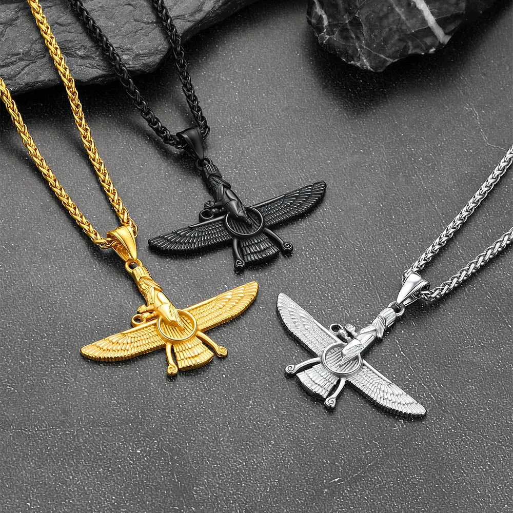 Stainless Steel Faravahar Ahura Mazda Pendant Necklace For Men sold by FaithHeart product image thumbnail 4
