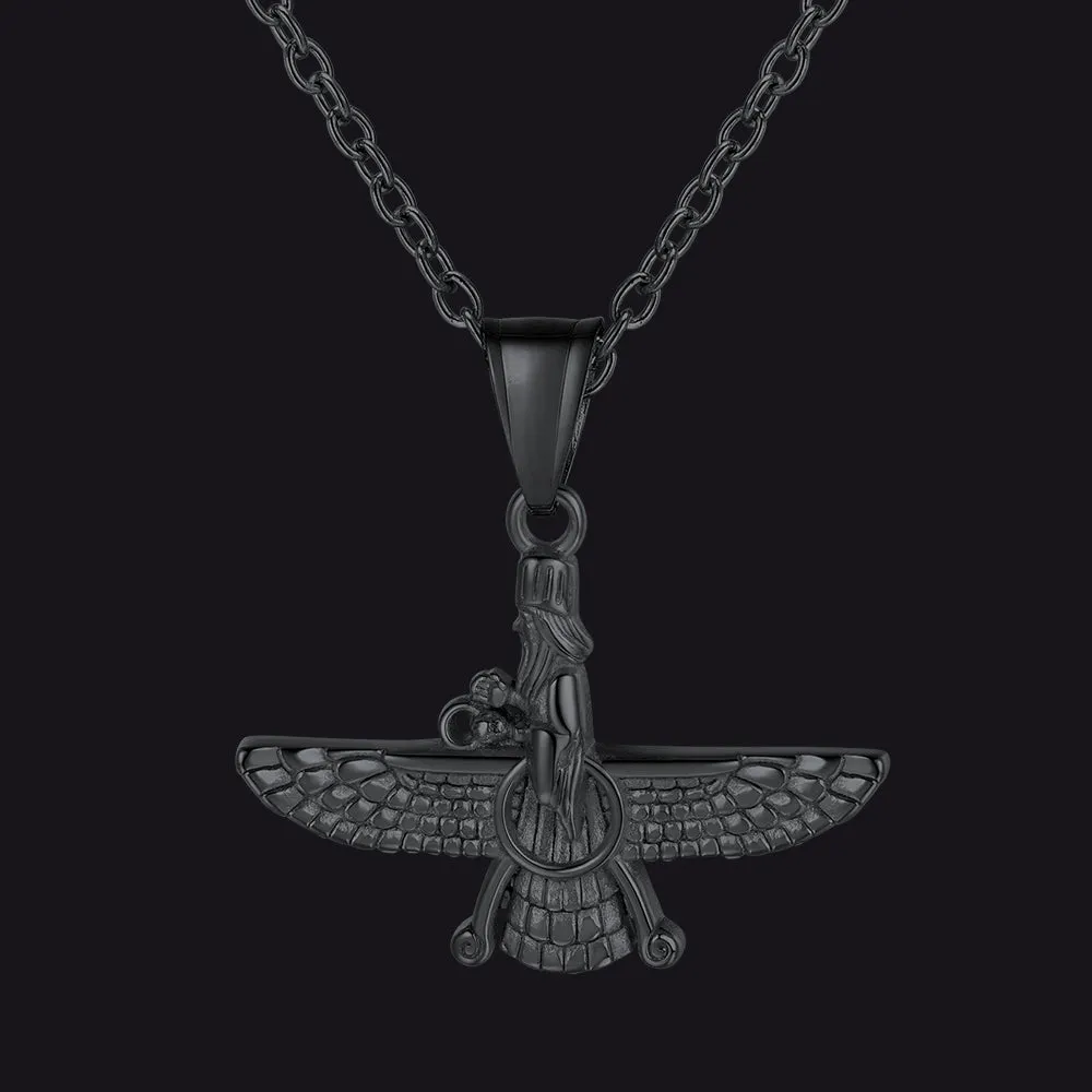 Stainless Steel Faravahar Ahura Mazda Pendant Necklace For Men sold by FaithHeart
