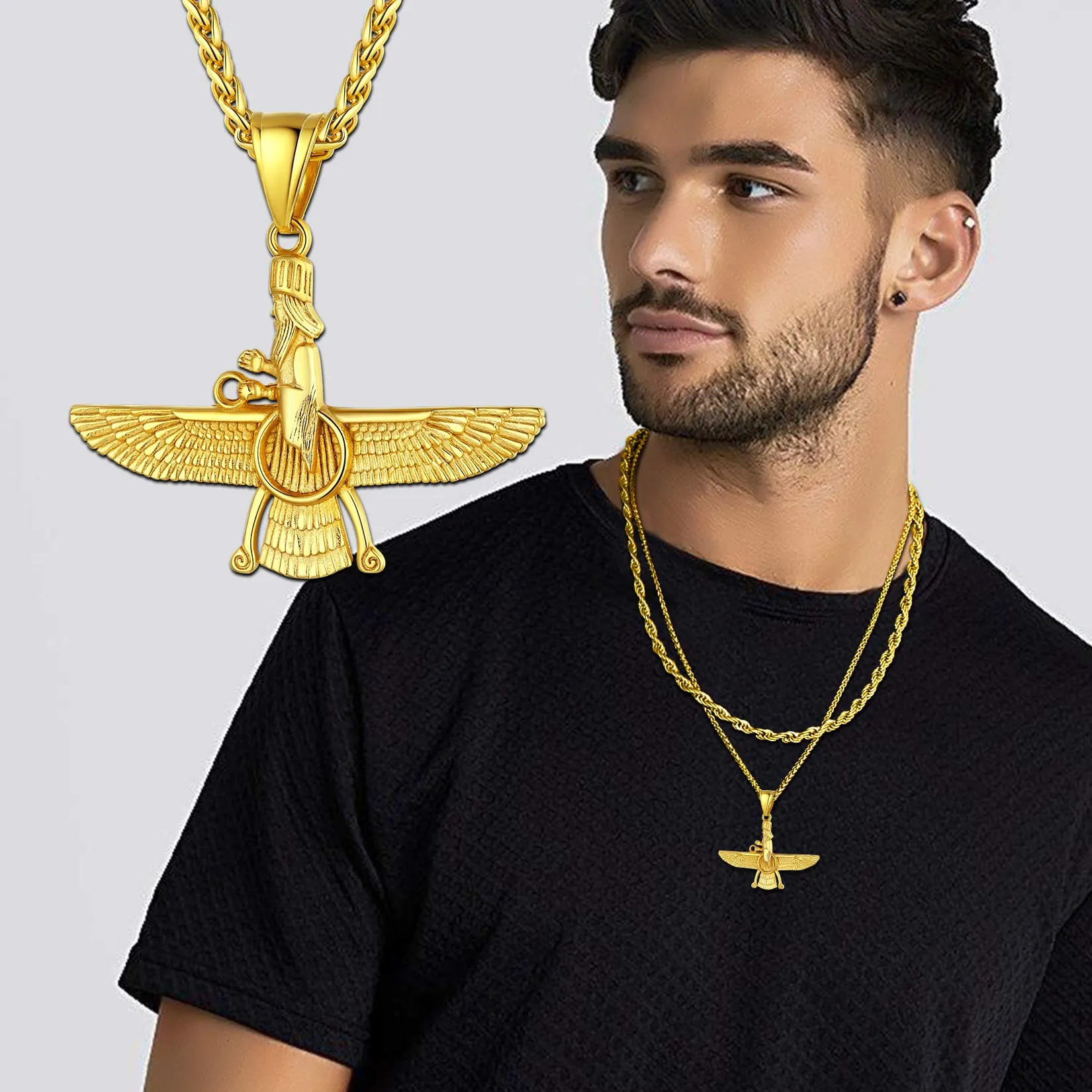 Stainless Steel Faravahar Ahura Mazda Pendant Necklace For Men sold by FaithHeart product image thumbnail 3