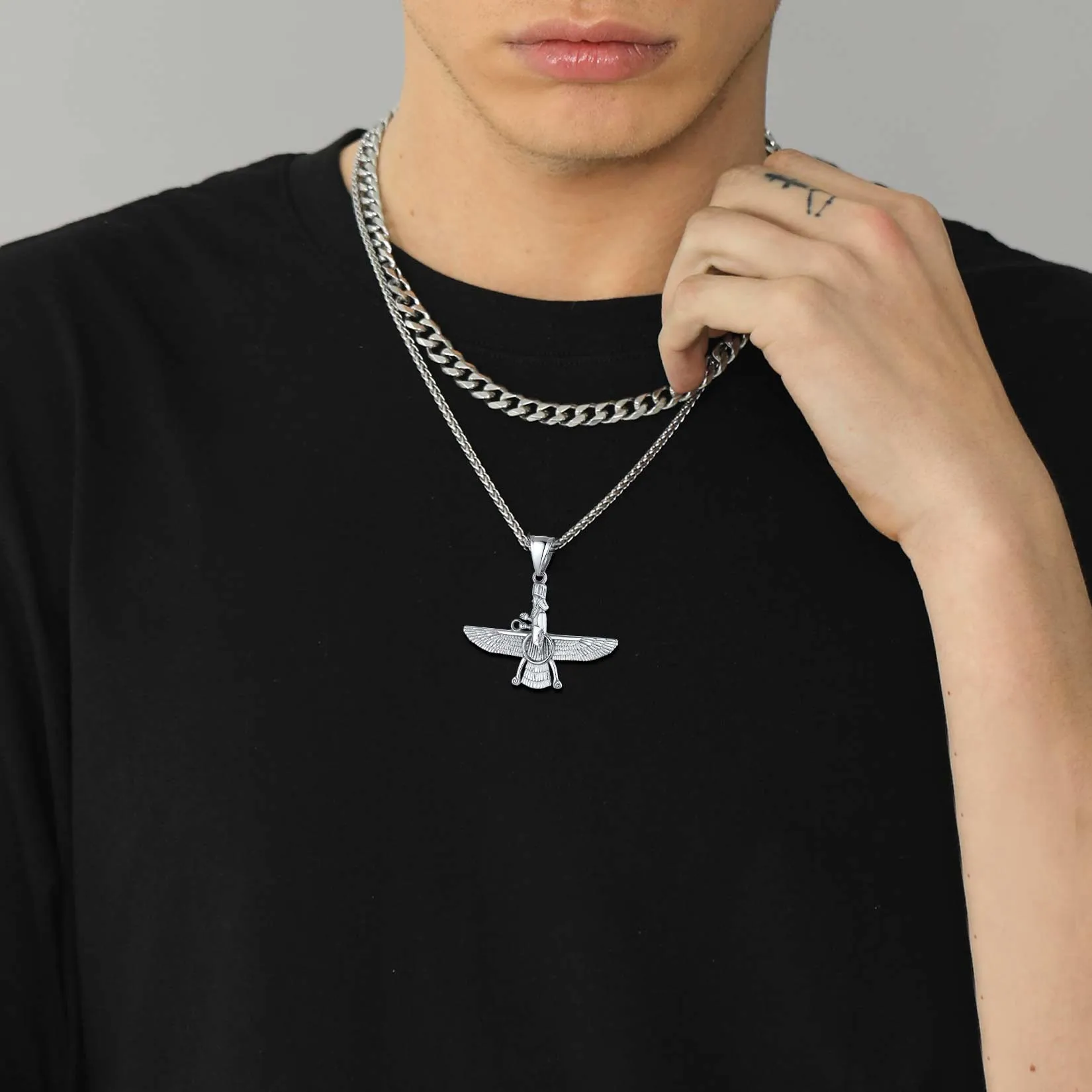Stainless Steel Faravahar Ahura Mazda Pendant Necklace For Men sold by FaithHeart product image thumbnail 2
