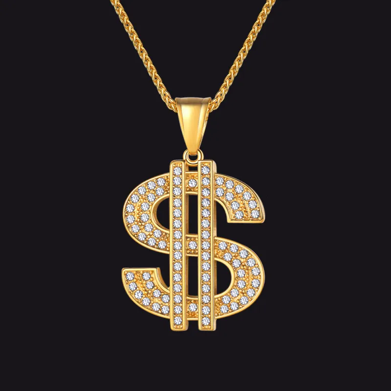 Hip Hop Full Cubic Zirconia Dollar Sign Necklace for Men sold by FaithHeart