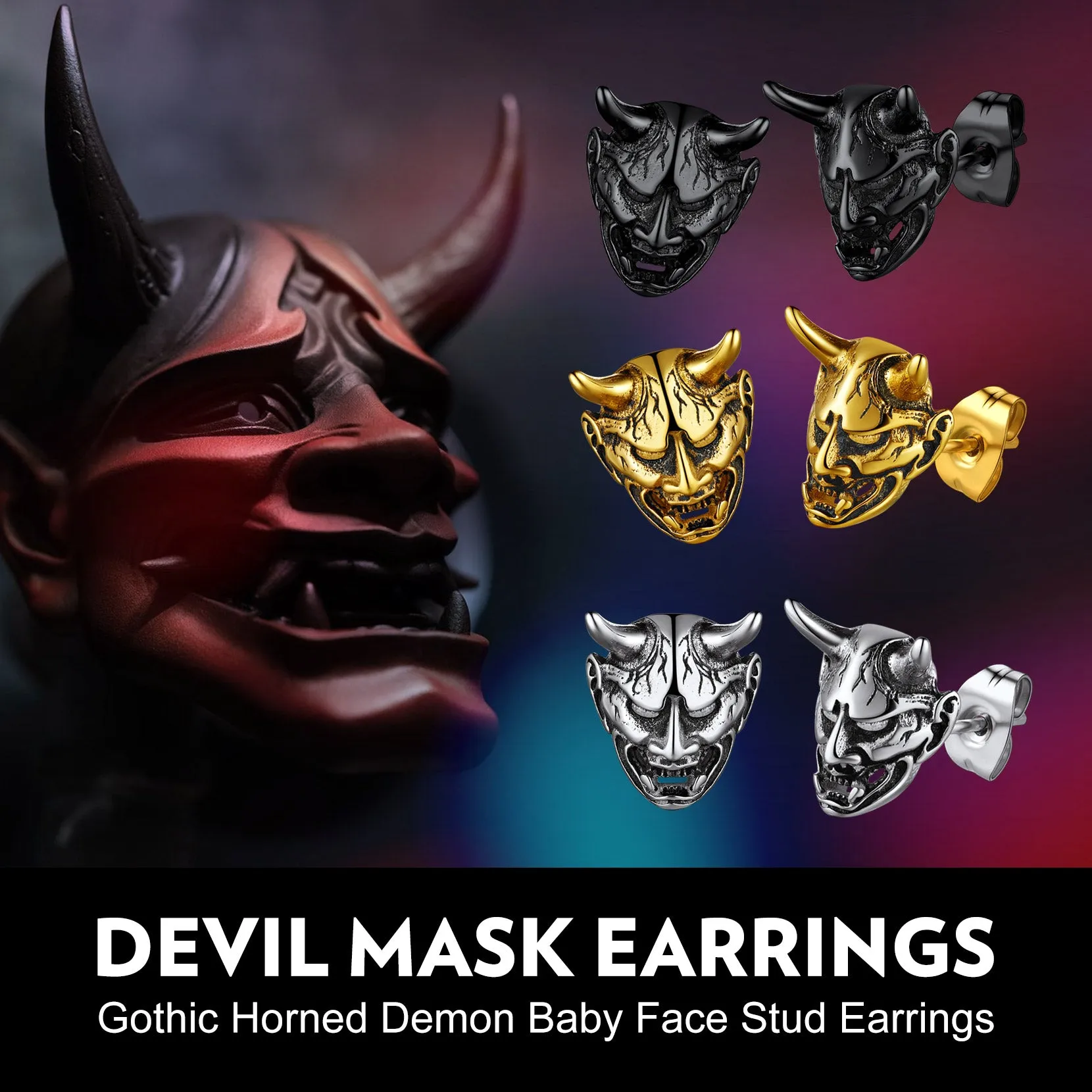 Halloween Hannya Mask Devil Horn Earrings For Men sold by FaithHeart product image thumbnail 5
