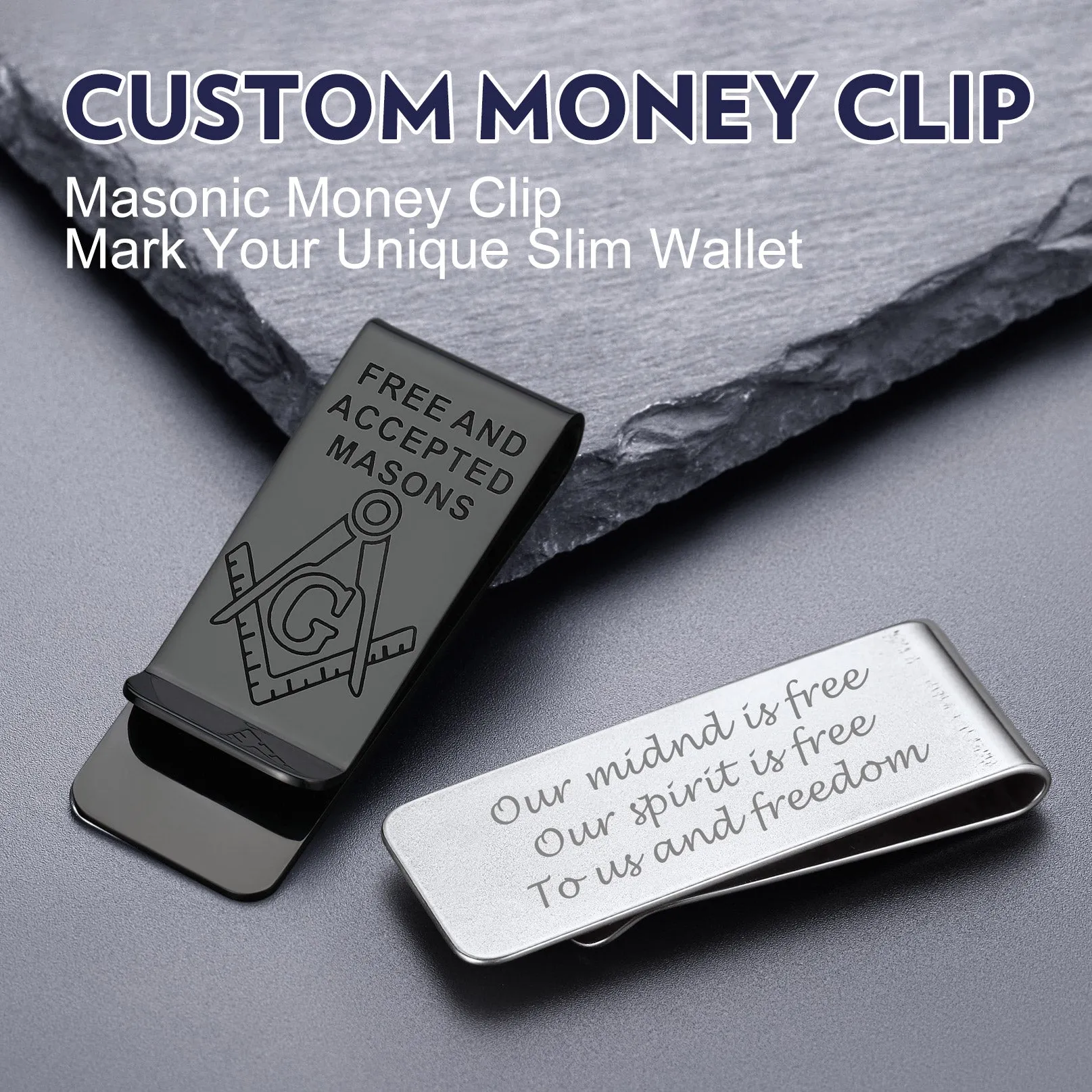 Engraved Masonic Emblem Money Clip Classic Slim Wallets sold by FaithHeart product image thumbnail 4