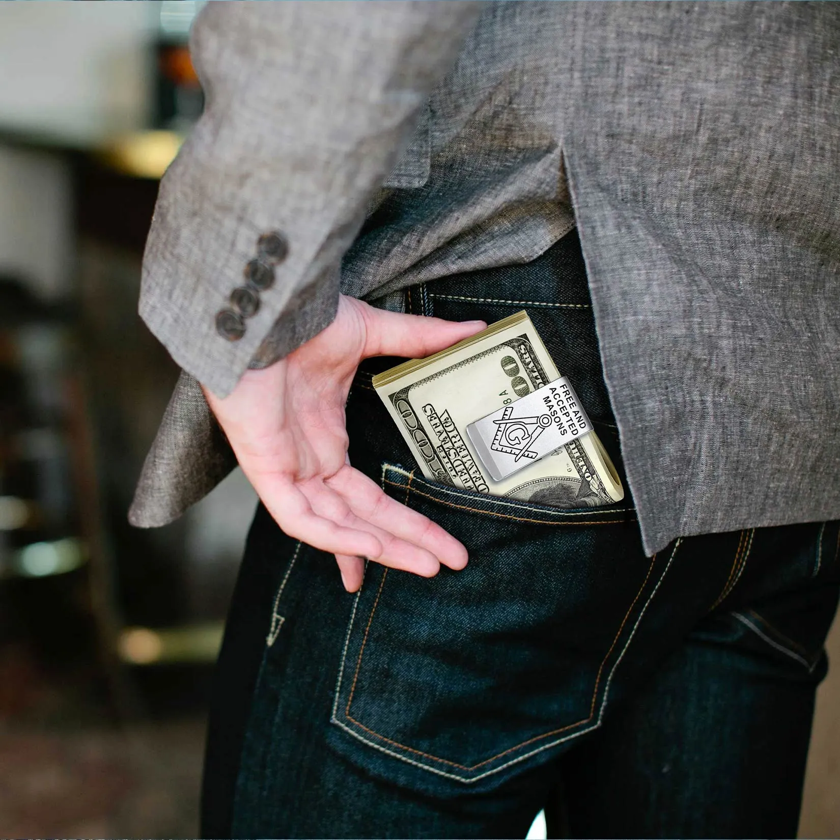 Engraved Masonic Emblem Money Clip Classic Slim Wallets sold by FaithHeart product image thumbnail 2