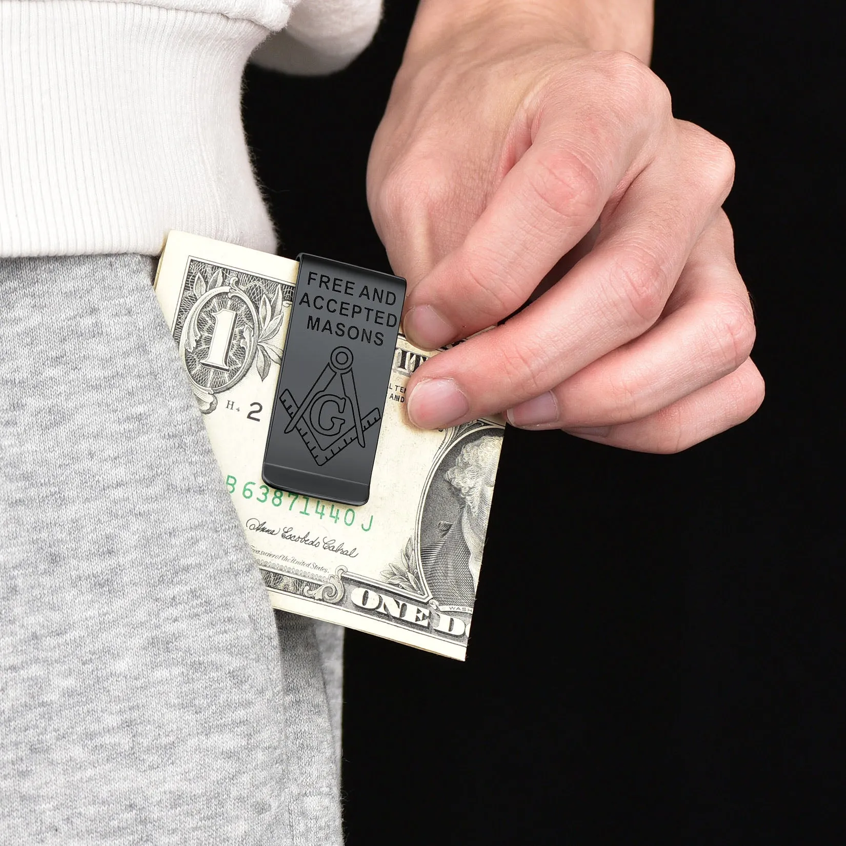 Engraved Masonic Emblem Money Clip Classic Slim Wallets sold by FaithHeart product image thumbnail 3