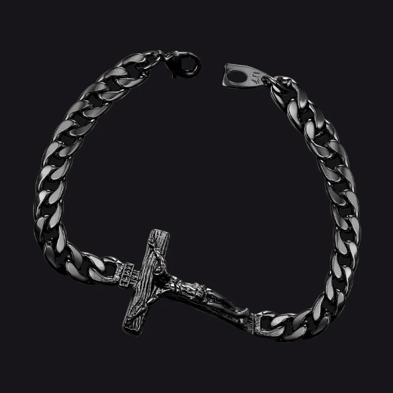 Christian Cross Cuban Chain Link Bracelet for Men Women sold by FaithHeart