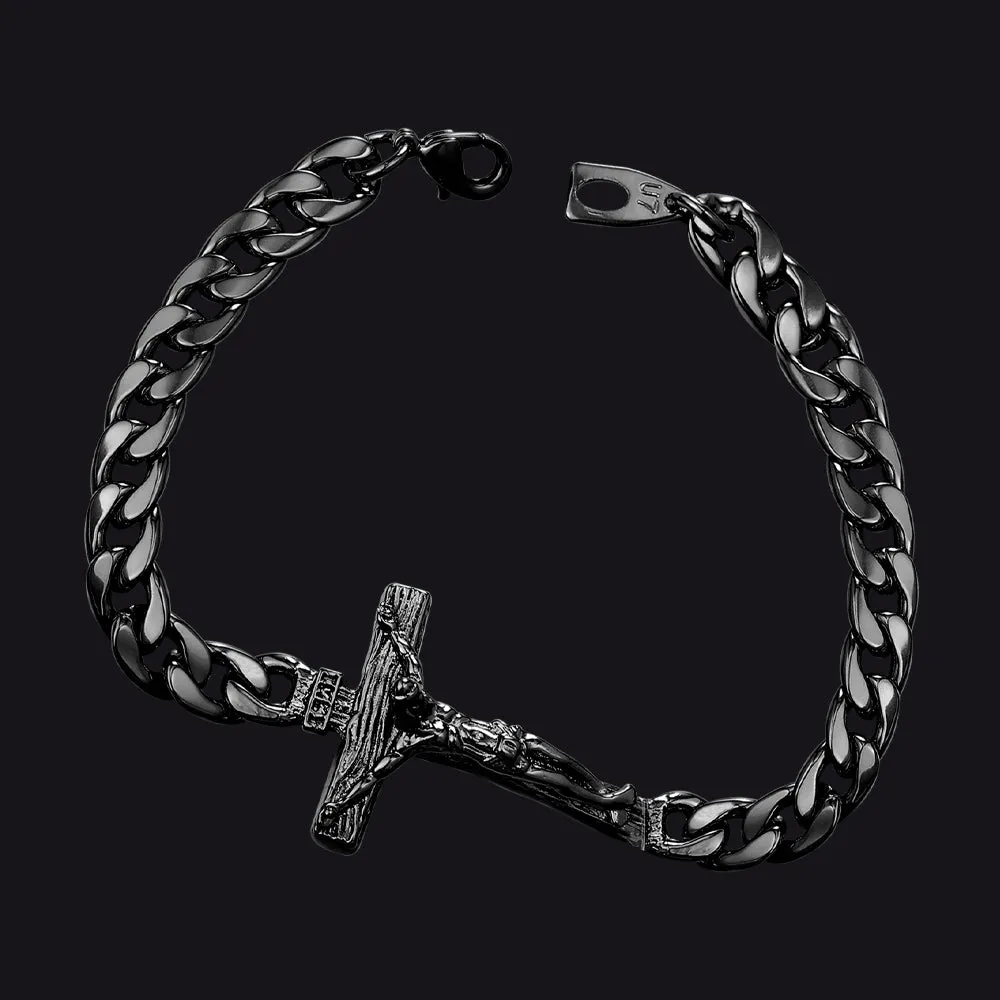 Christian Cross Cuban Chain Link Bracelet for Men Women sold by FaithHeart