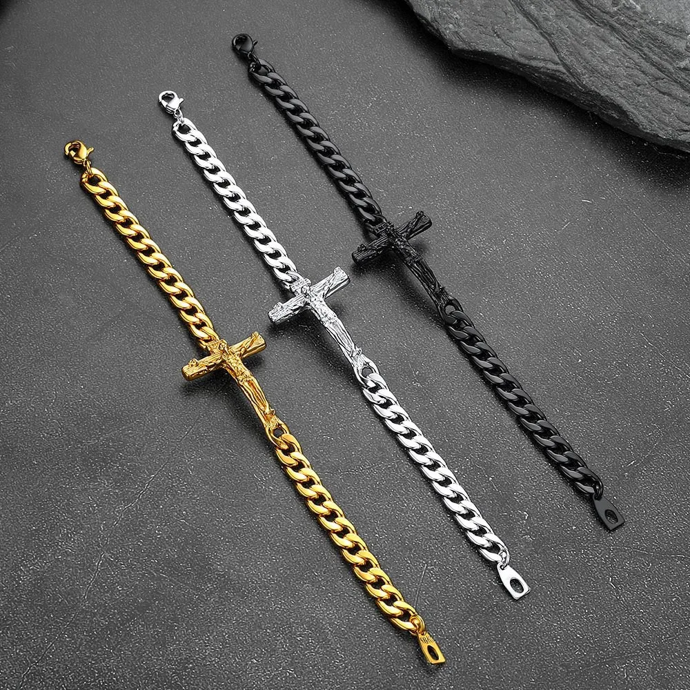Christian Cross Cuban Chain Link Bracelet for Men Women sold by FaithHeart product image thumbnail 3