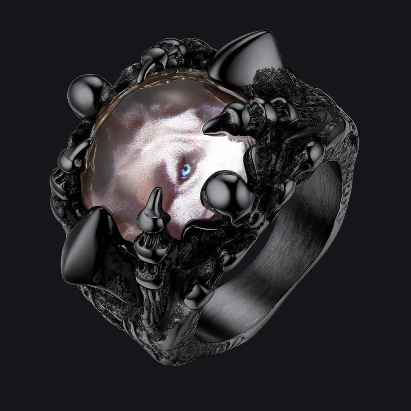 Customized Gothic Photo Dragon Claw Ring with Picture For Men sold by FaithHeart
