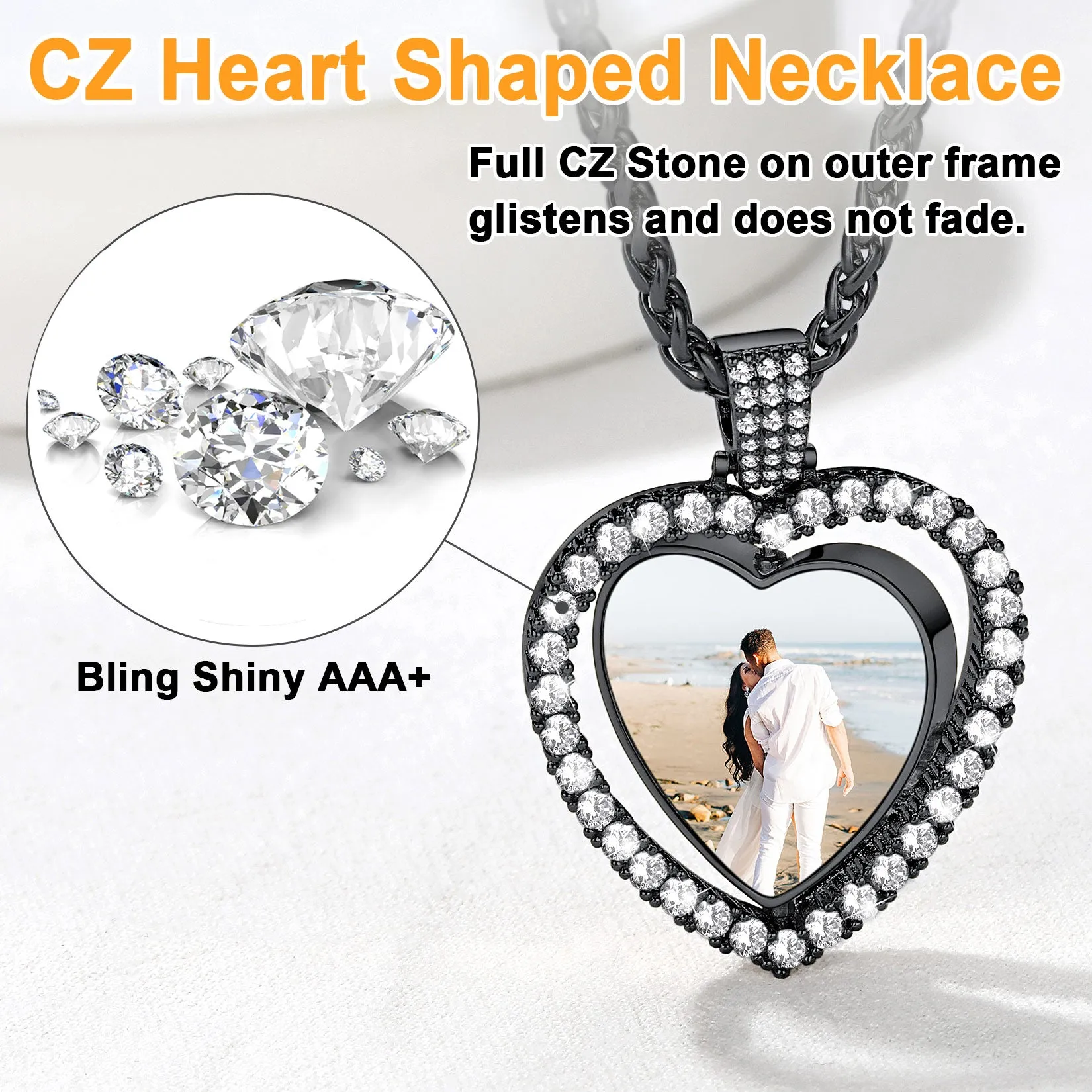 Customized Double-side Heart Picture Photo Necklace with Cubic Zirconia sold by FaithHeart product image thumbnail 5