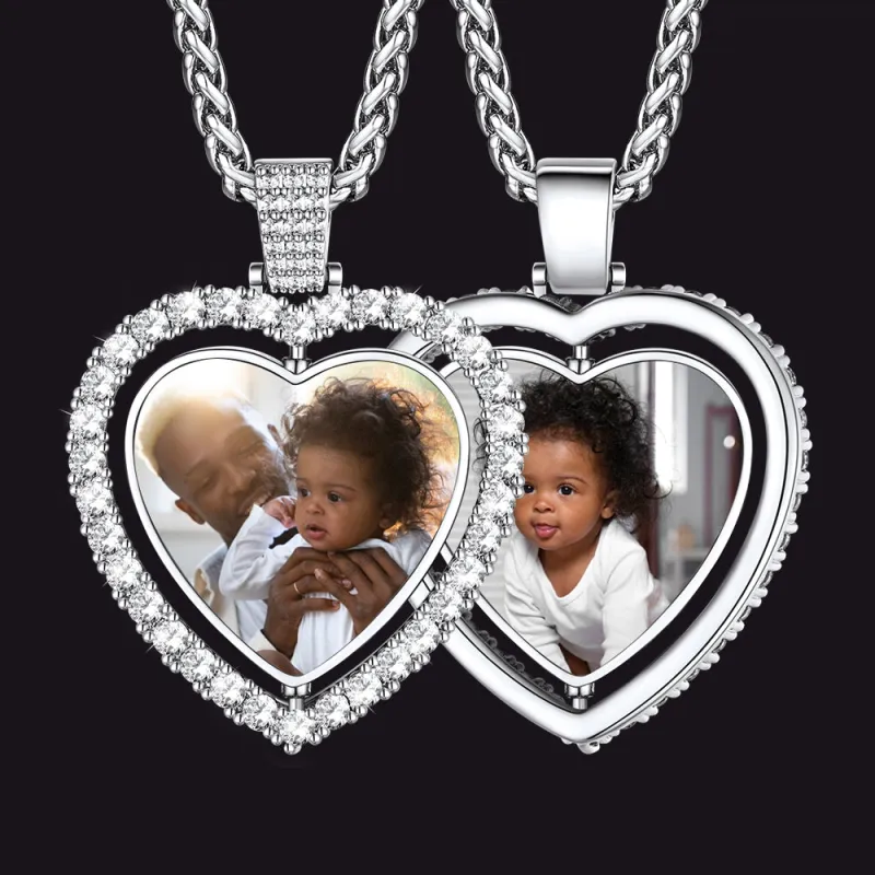 Customized Double-side Heart Picture Photo Necklace with Cubic Zirconia sold by FaithHeart