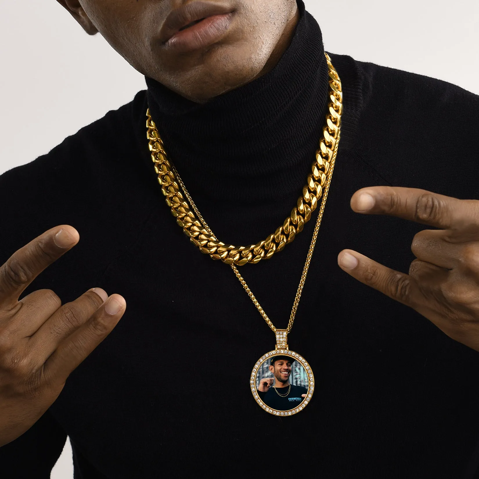 Personalized Large Picture Circle Necklace Memorial Photo Pendant for Men sold by FaithHeart product image thumbnail 2