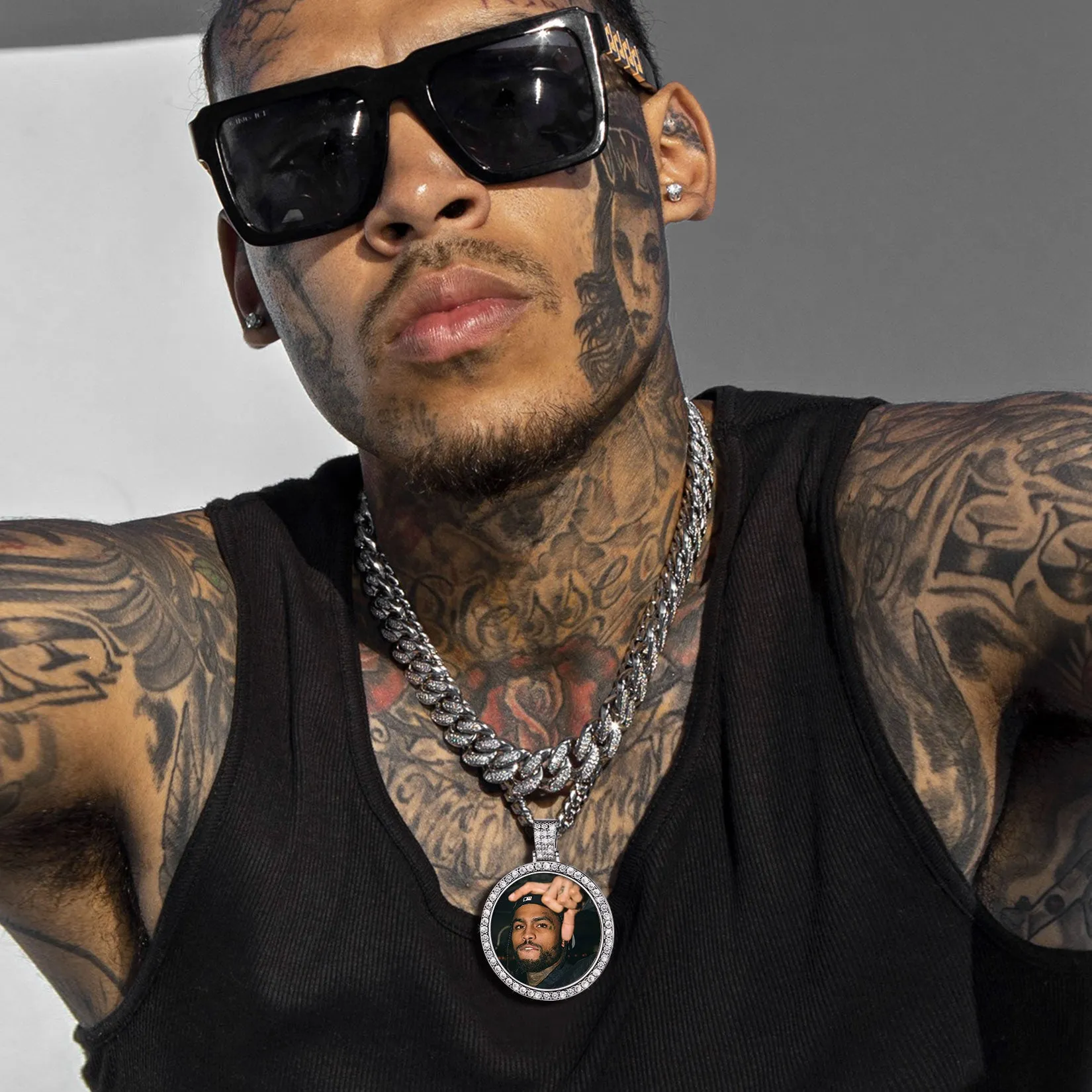 Personalized Large Picture Circle Necklace Memorial Photo Pendant for Men sold by FaithHeart product image thumbnail 3