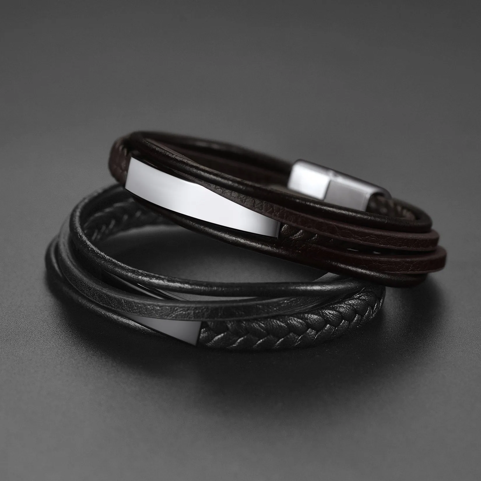 Custom ID Braided Leather Bracelet for Men sold by FaithHeart product image thumbnail 4