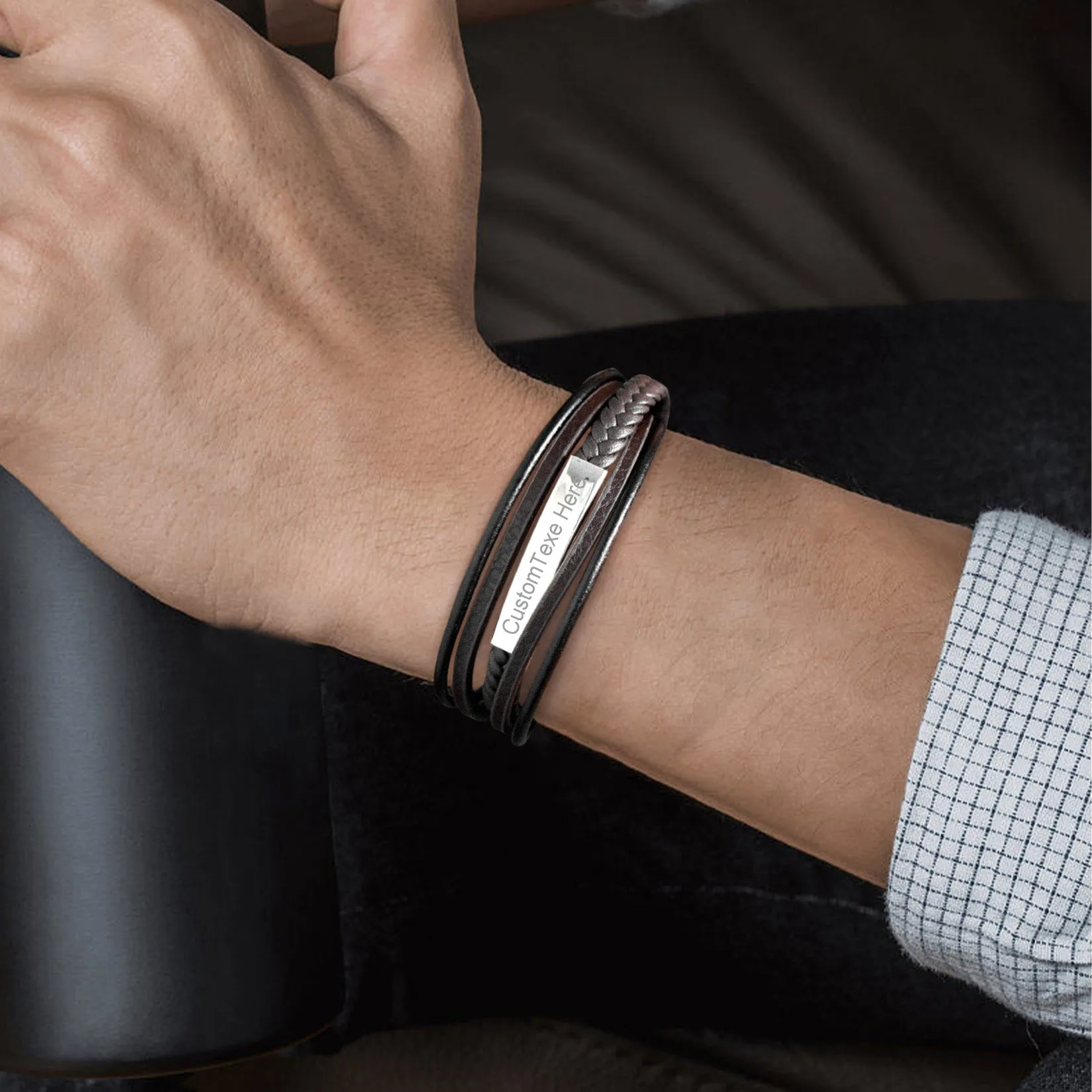 Custom ID Braided Leather Bracelet for Men sold by FaithHeart product image thumbnail 3