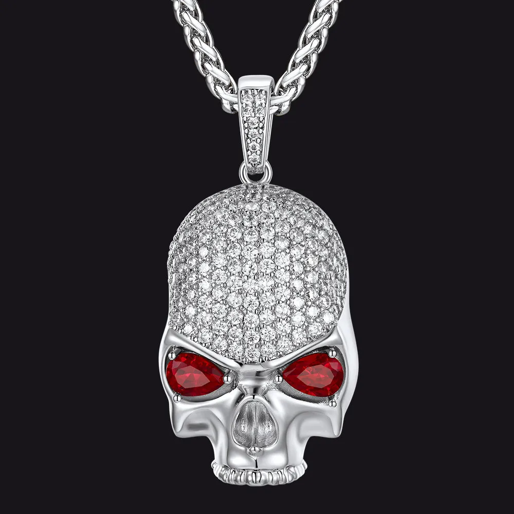 Halloween Gothic Skull Diamond Necklace With Red Eye For Men sold by FaithHeart